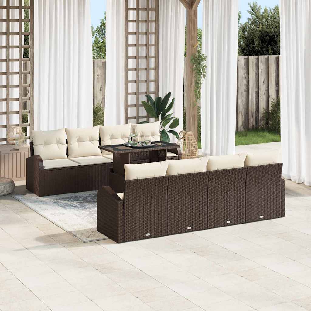 Havesofa Sæt med pude med opbevaring 9 pcs Brun Poly Rattan