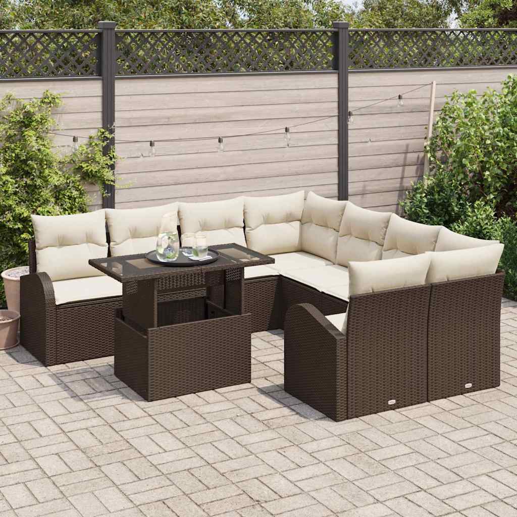 Havesofa Sæt 9 stk. Brun Poly Rattan