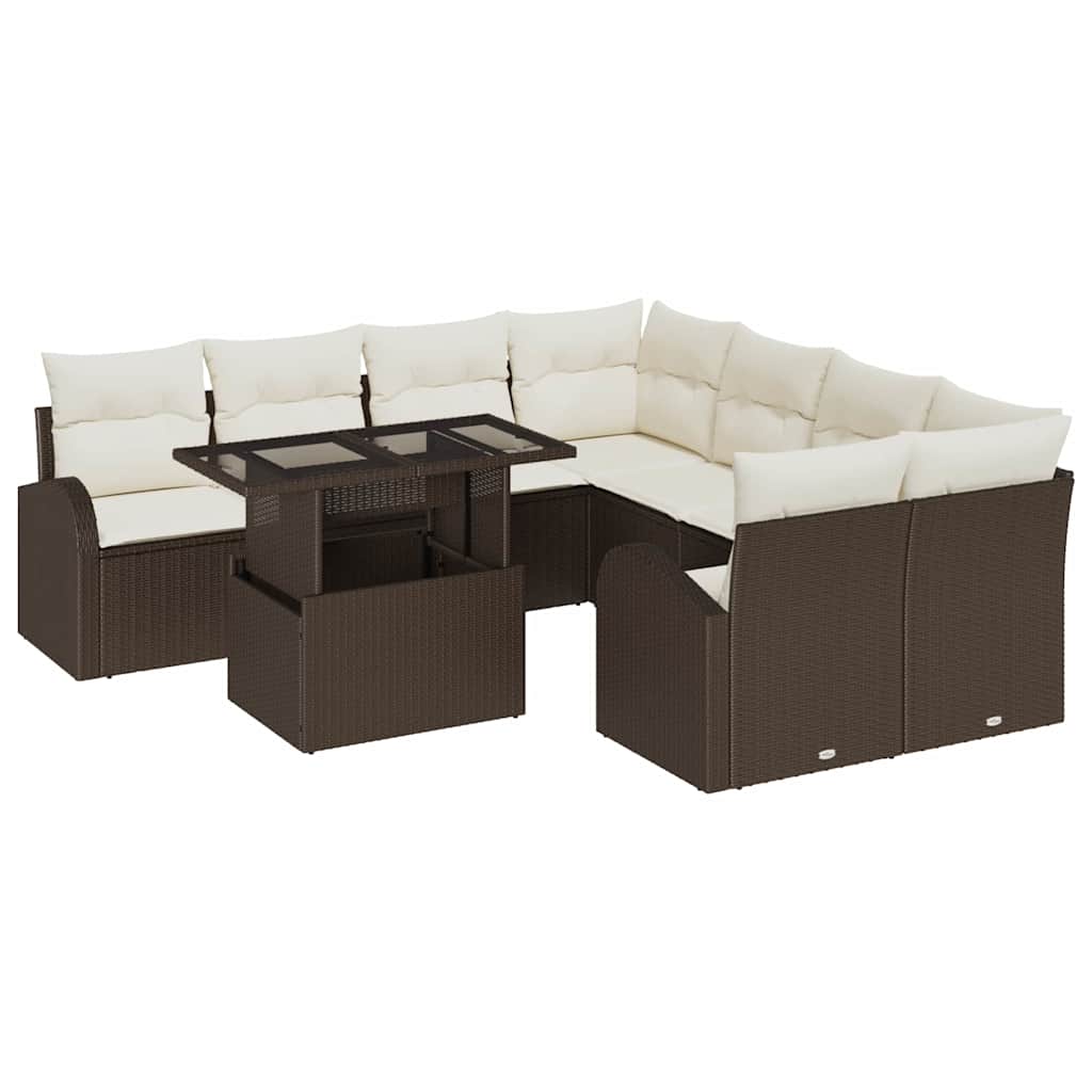Havesofa Sæt 9 stk. Brun Poly Rattan