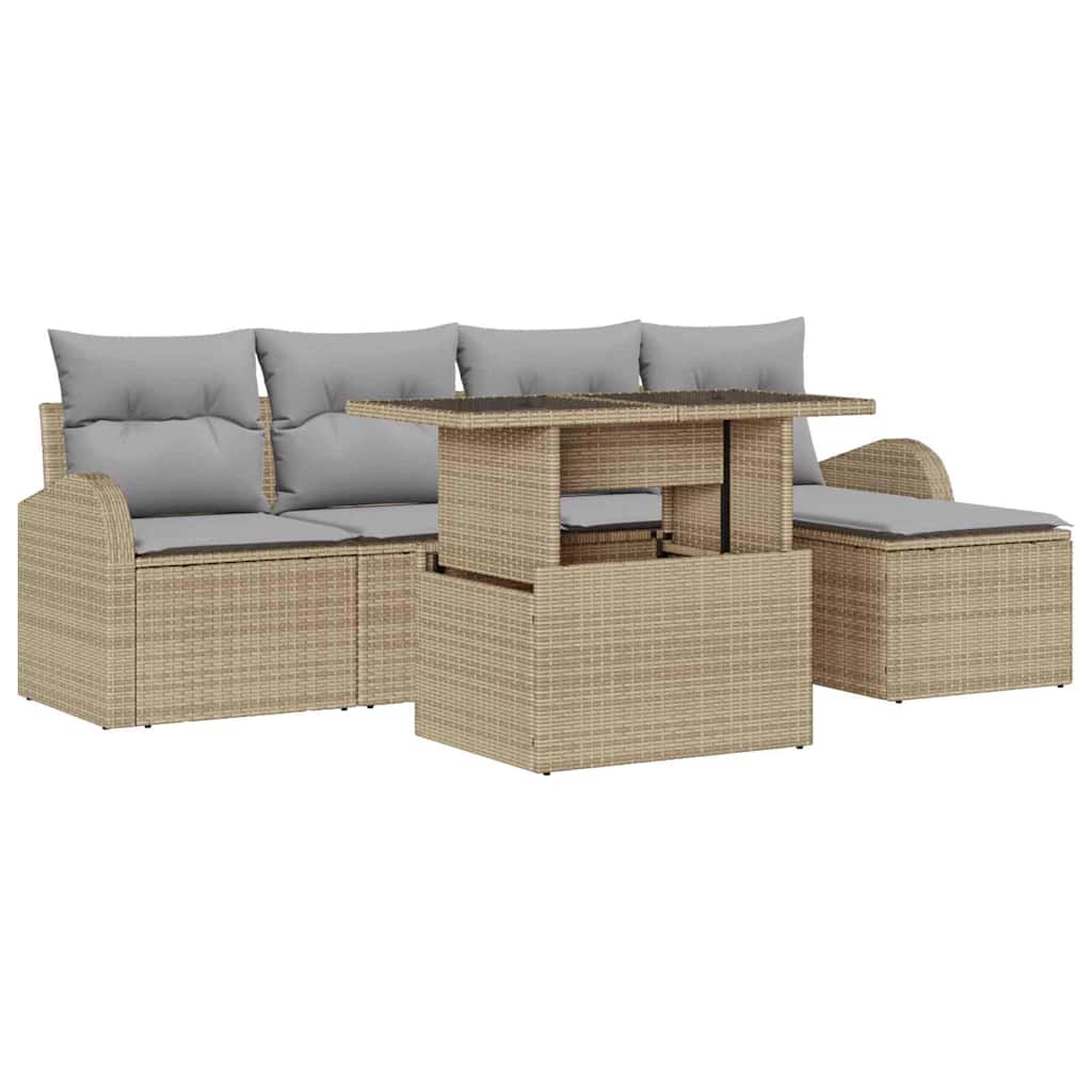 Havesofa Sæt med pude med opbevaring 6 pcs Beige Poly rattan