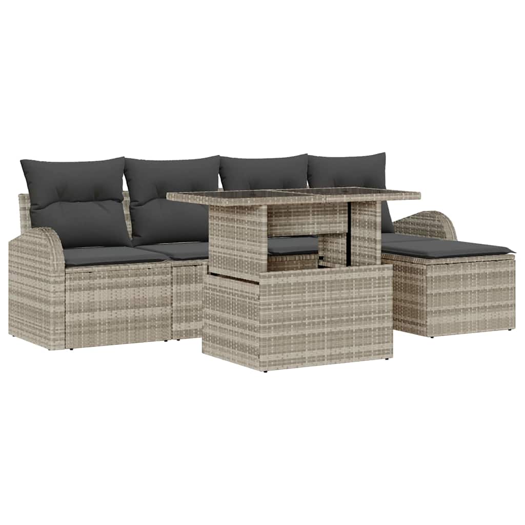 Havesofa Sæt med pude med opbevaring 6 pcs Lysegrå Poly rattan