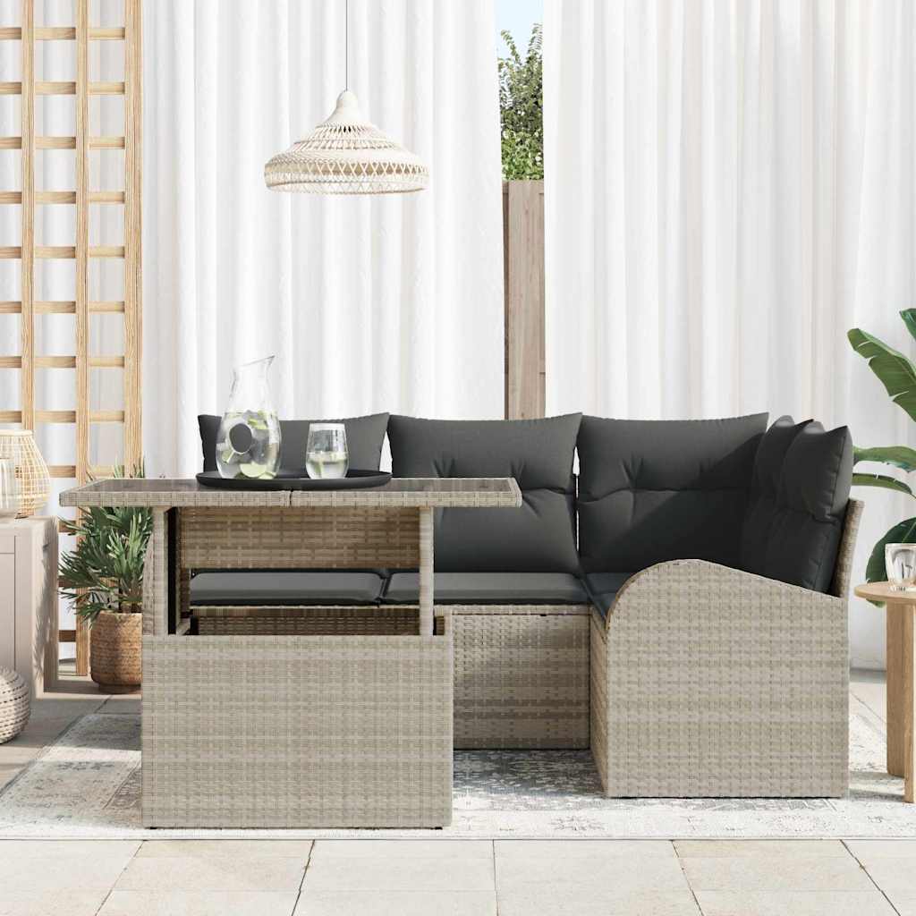 Havesofa Sæt med pude med opbevaring 5 pcs Lysegrå Poly rattan
