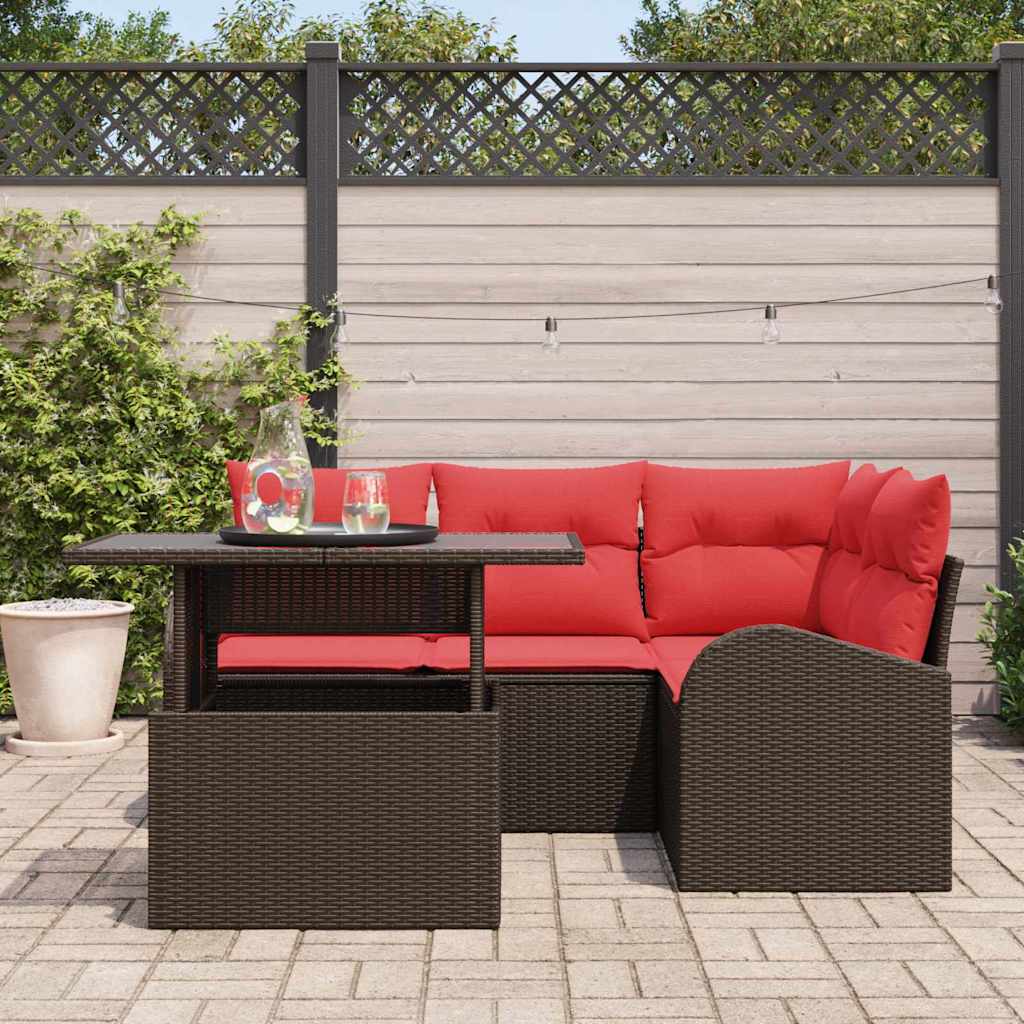Havesofa Sæt med pude med opbevaring 5 pcs Brun Poly rattan