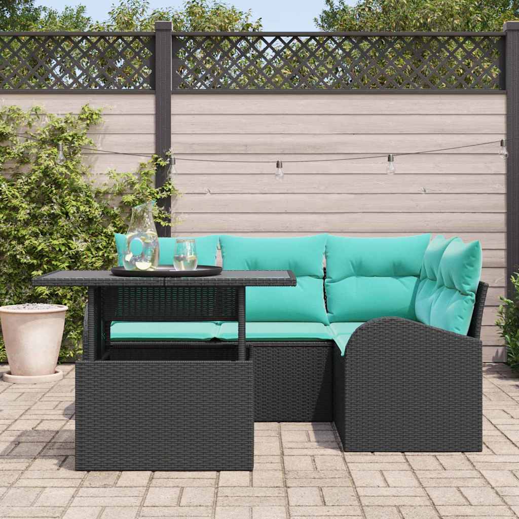 Havesofa Sæt med pude med opbevaring 5 pcs Sort Poly rattan