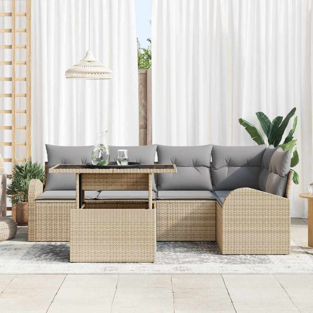 Havesofa Sæt med pude med opbevaring 6 pcs Beige Poly rattan