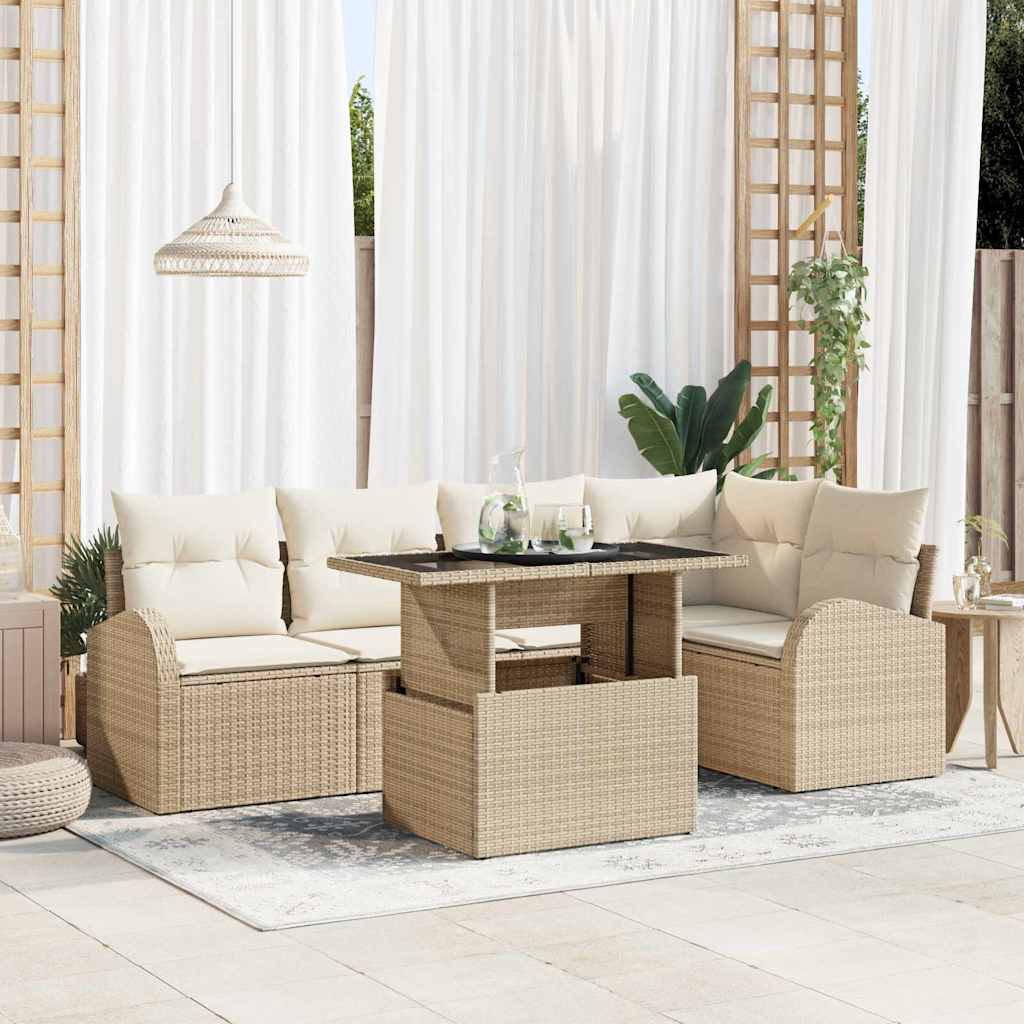 Havesofa Sæt med pude med opbevaring 6 pcs Beige Poly rattan