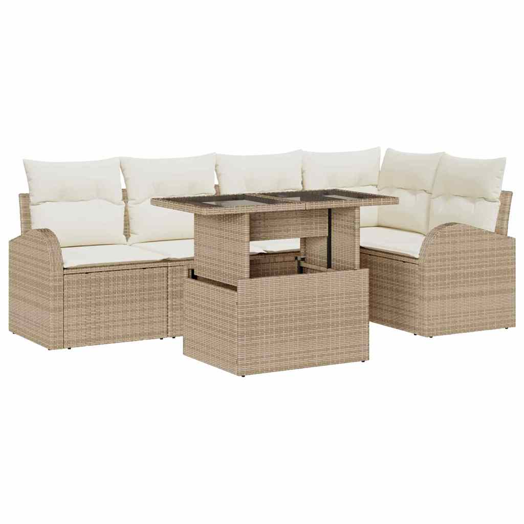 Havesofa Sæt med pude med opbevaring 6 pcs Beige Poly rattan