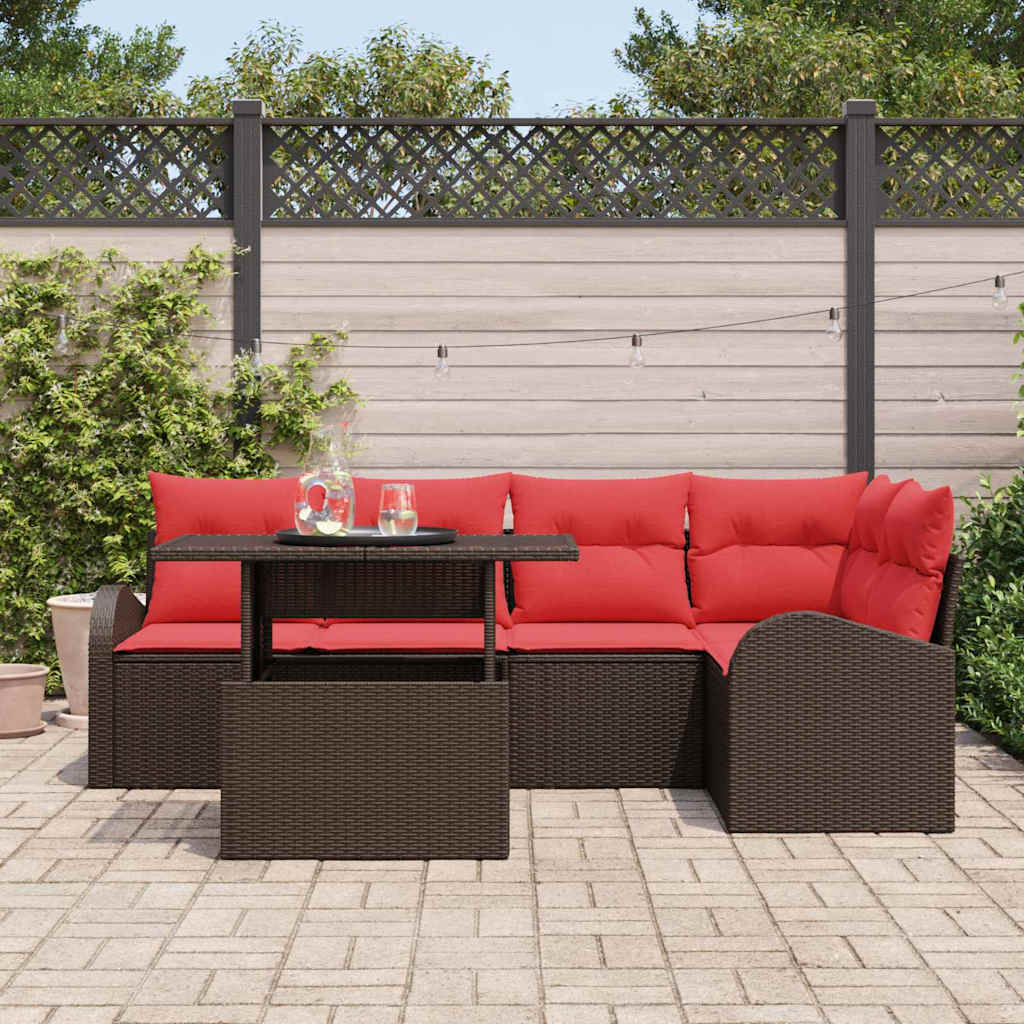 Havesofa Sæt med pude med opbevaring 6 pcs Brun Poly rattan