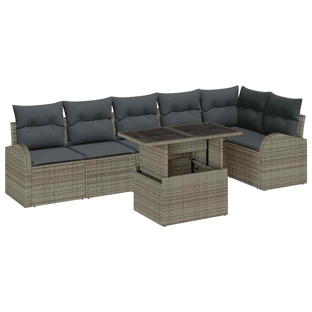 Havesofa Sæt med pude med opbevaring 7 pcs Grå Poly rattan