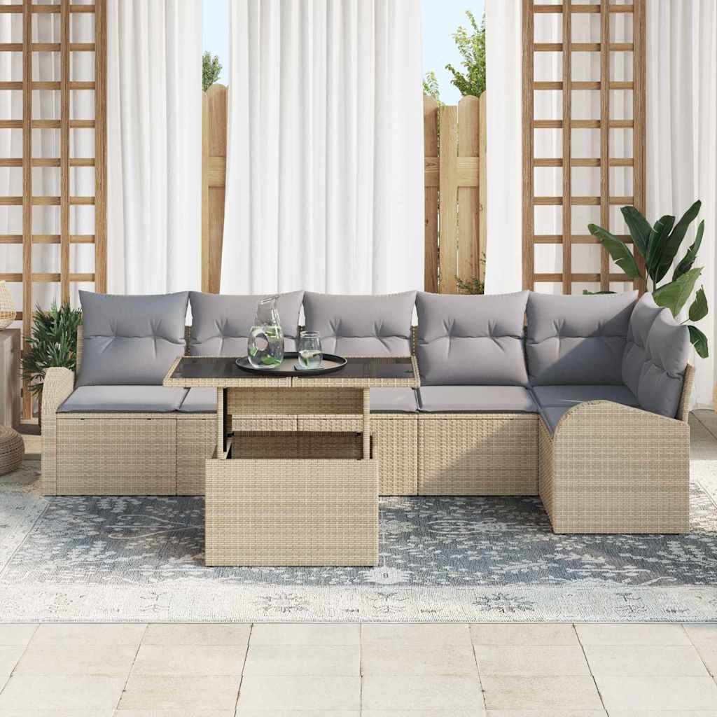 Havesofa Sæt med pude med opbevaring 7 pcs Beige Poly rattan