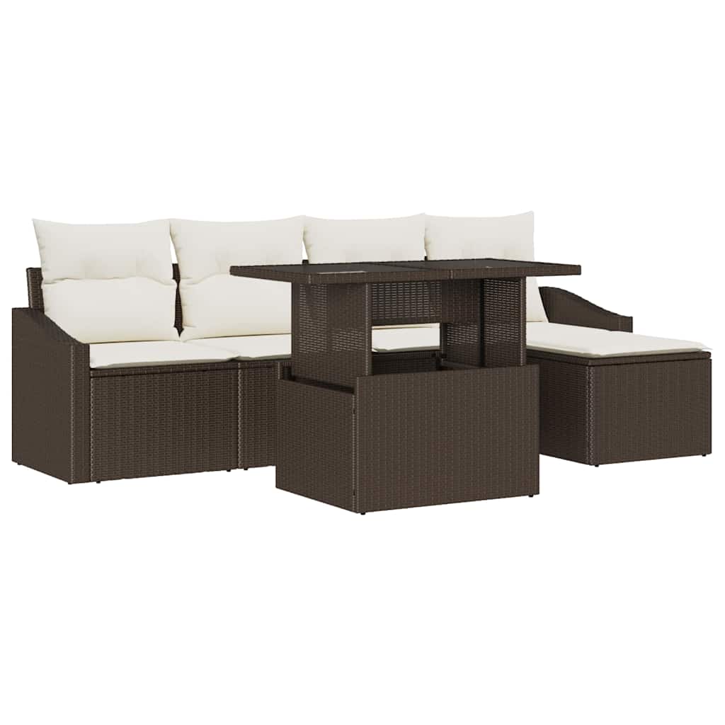 Havesofa Sæt med pude 6 pcs Brun og Creme polyrattan