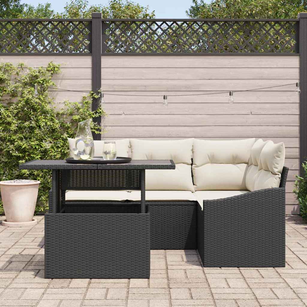 Havesofa Sæt med pude med opbevaring 5 pcs Sort og Cream