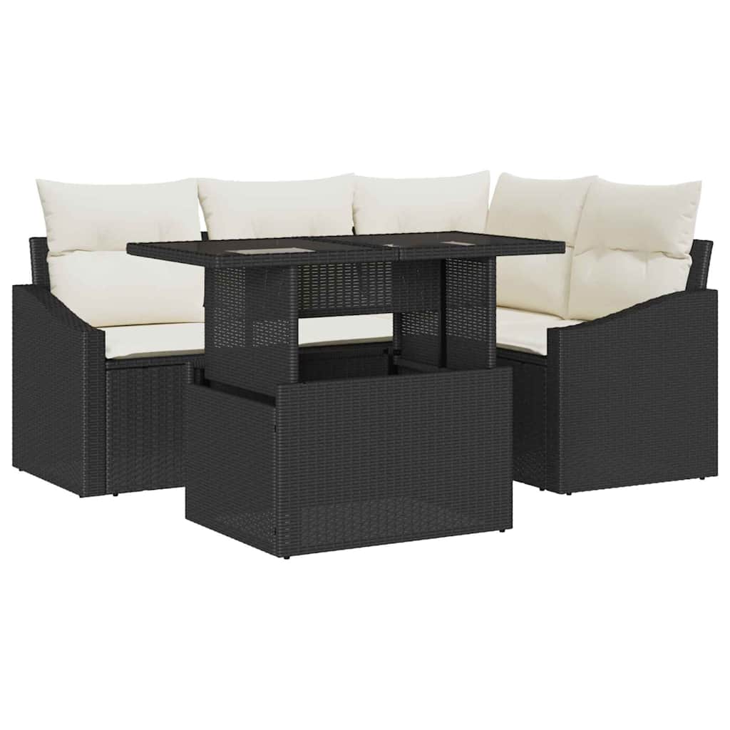 Havesofa Sæt med pude med opbevaring 5 pcs Sort og Cream