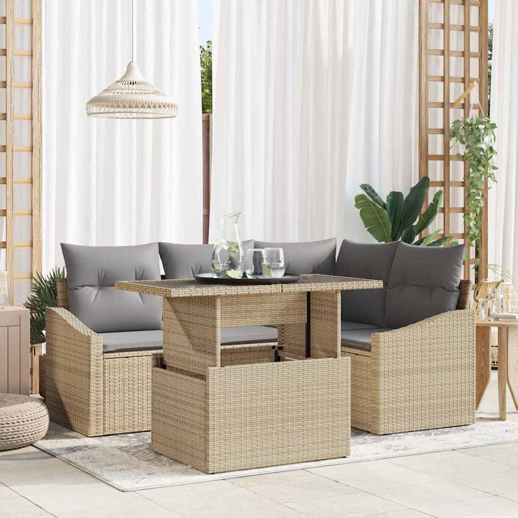 Havesofa Sæt med pude med opbevaring 5 pcs Beige og lys grå