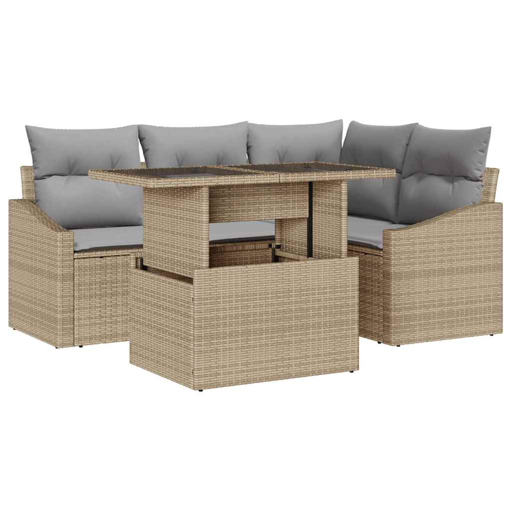Havesofa Sæt med pude med opbevaring 5 pcs Beige og lys grå
