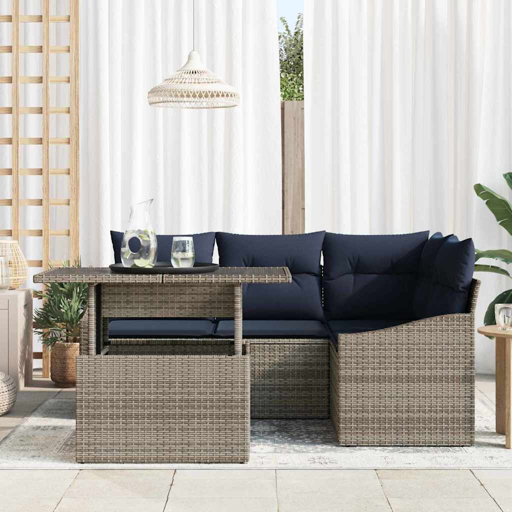 Havesofa Sæt med pude med opbevaring 5 pcs Grå og Marineblå