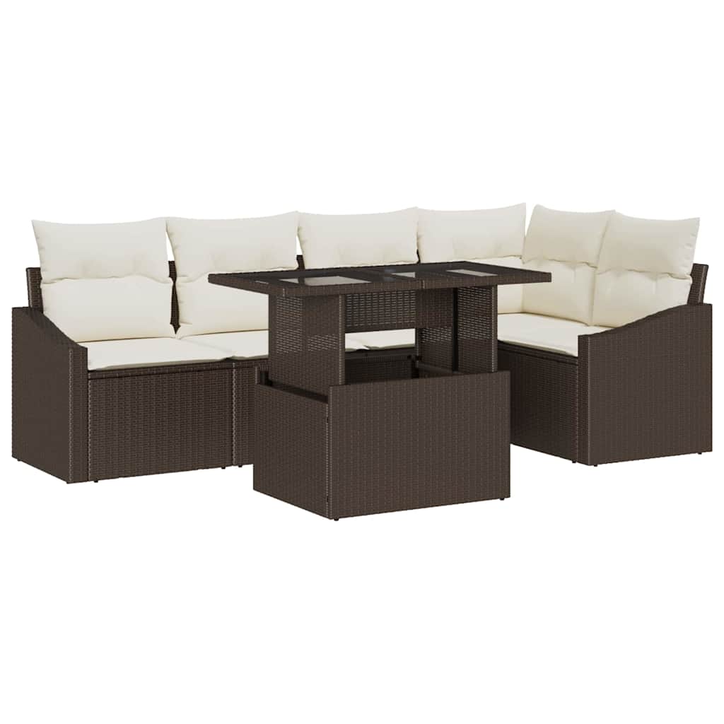 Havesofa Sæt med pude med opbevaring 6 pcs Brun og Creme