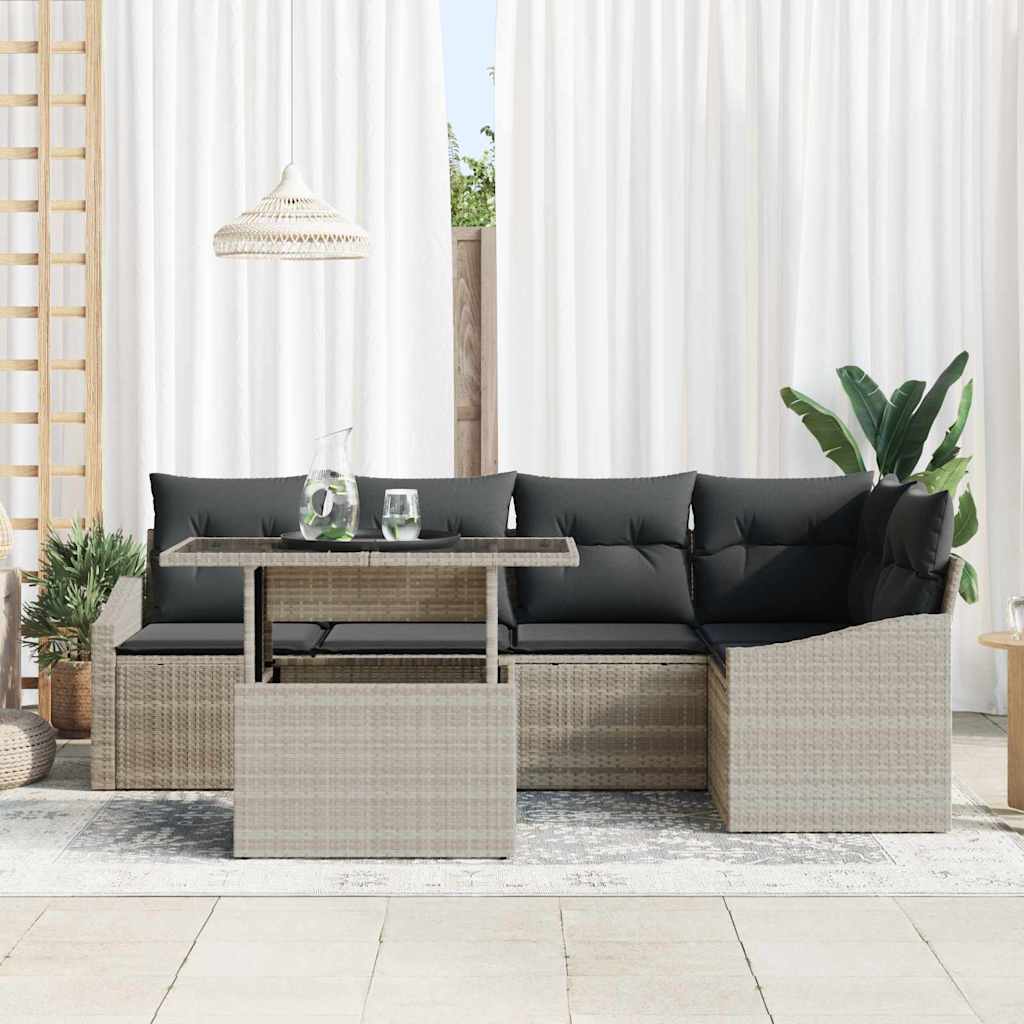 Havesofa Sæt med pude med opbevaring 6 pcs Lysegrå og mørkegrå
