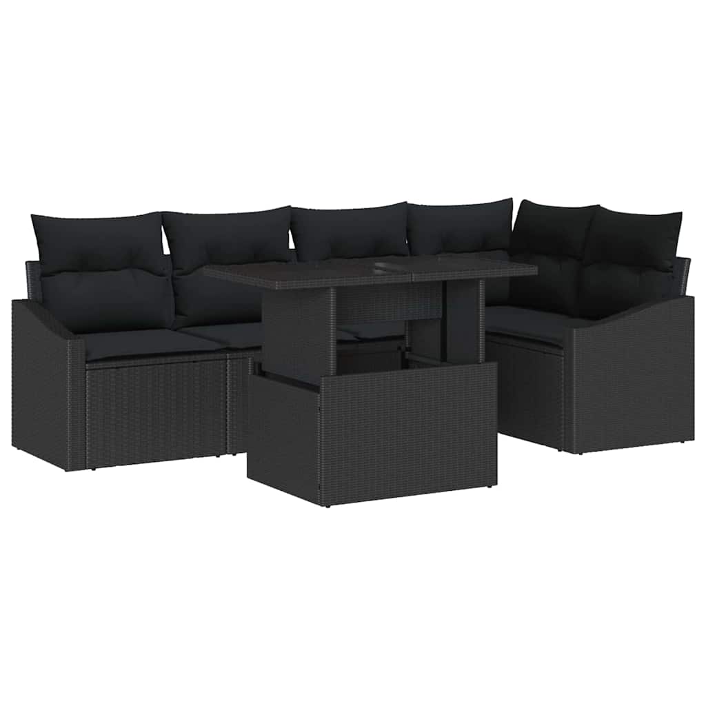 Havesofa Sæt 6 pcs Sort polyrattan & Pulverlakeret stål
