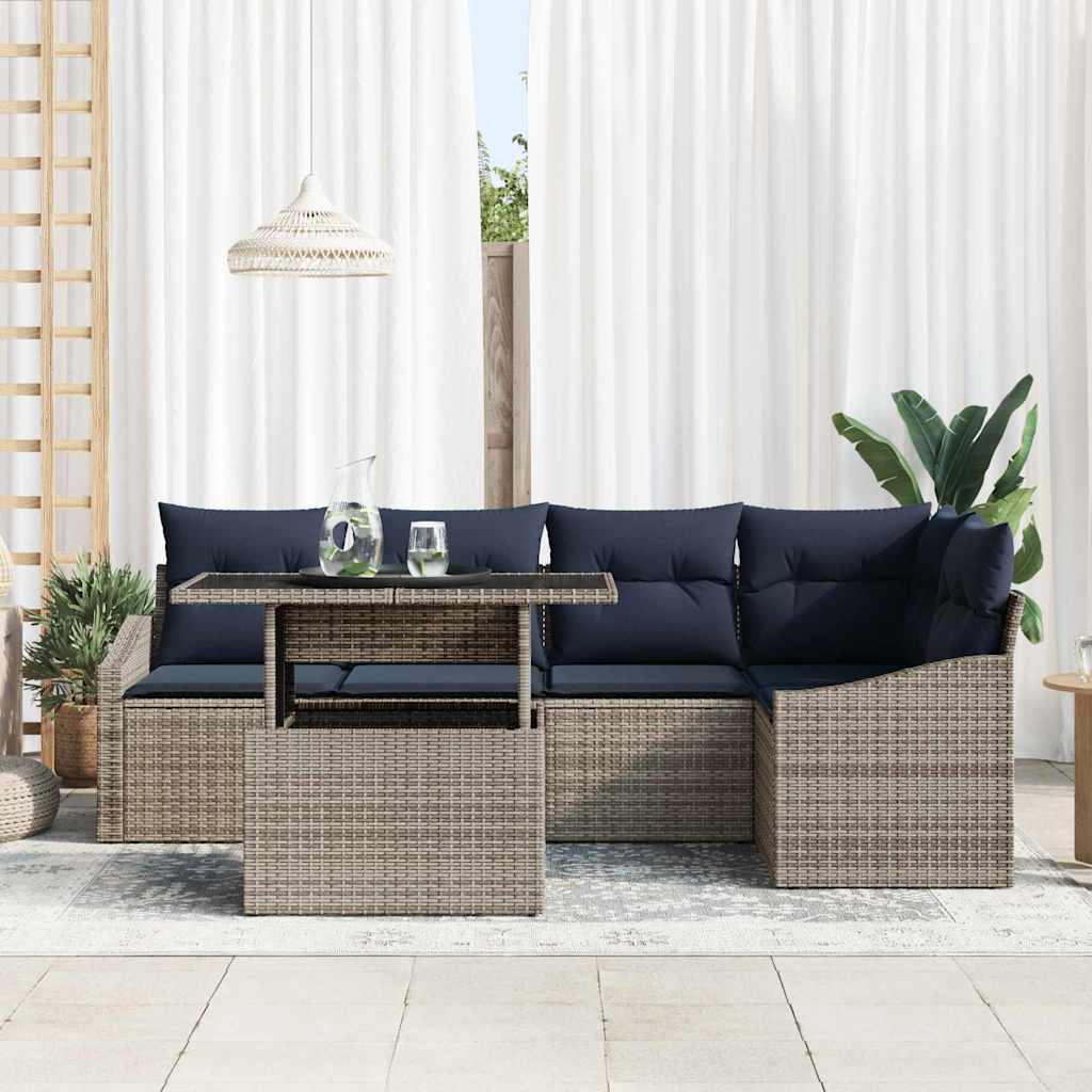 Havesofa Sæt med pude med opbevaring 6 pcs Grå og Marineblå