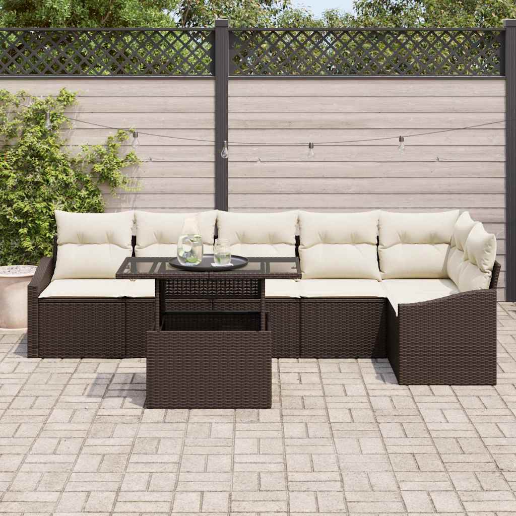 Havesofa Sæt med pude med opbevaring 7 pcs Brun og Creme