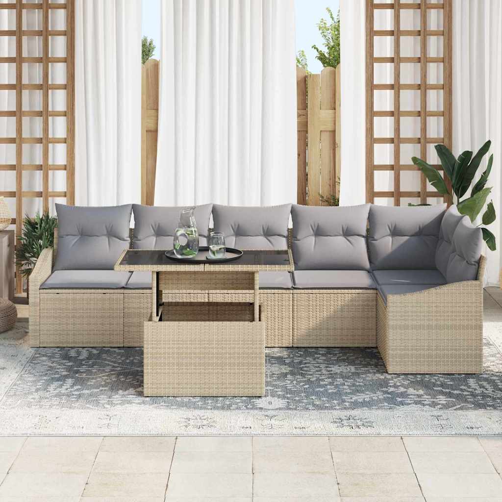 Havesofa Sæt med pude med opbevaring 7 pcs Beige og lys grå