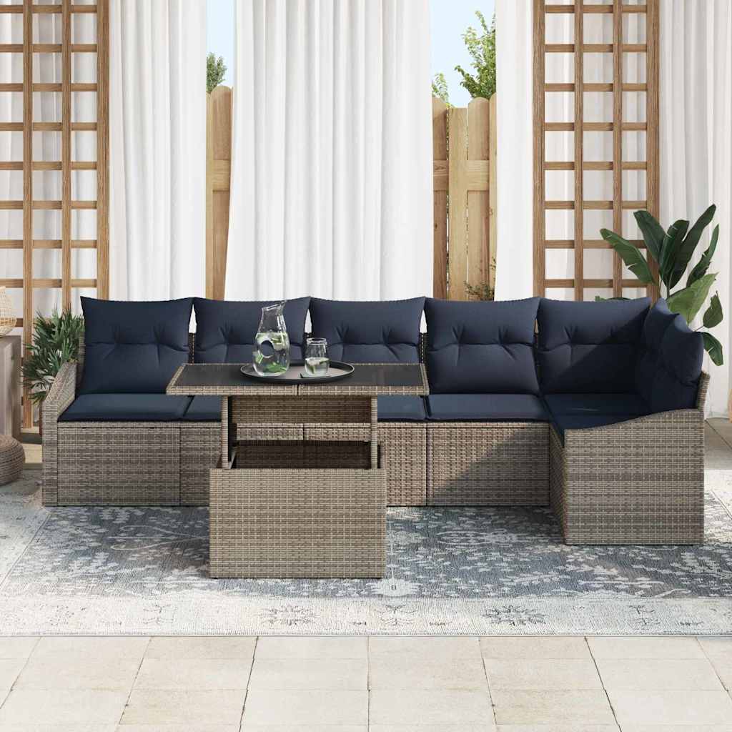Havesofa Sæt med pude med opbevaring 7 pcs Grå og Marineblå
