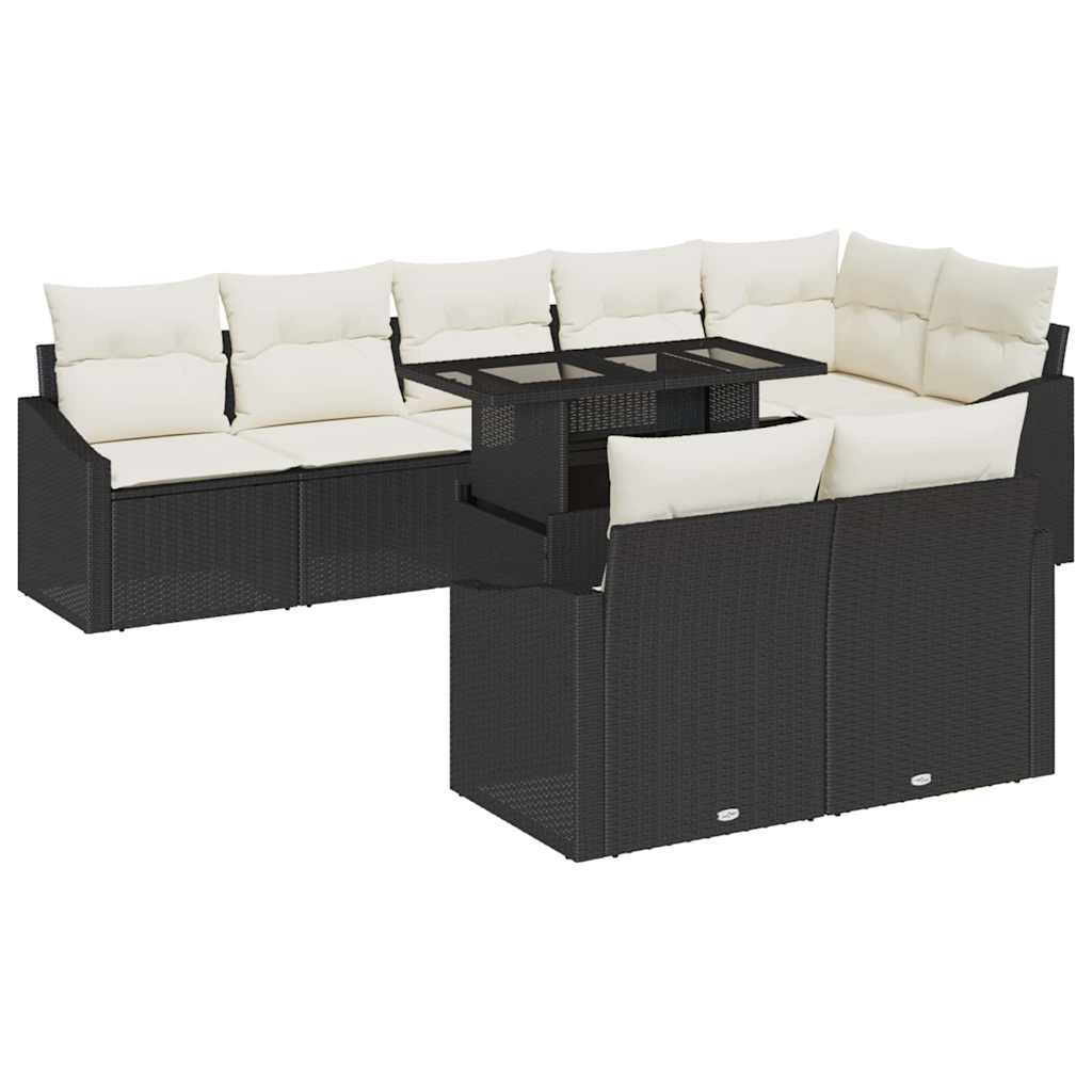 Havesofa Sæt med pude med opbevaring 9 pcs Sort og Cream