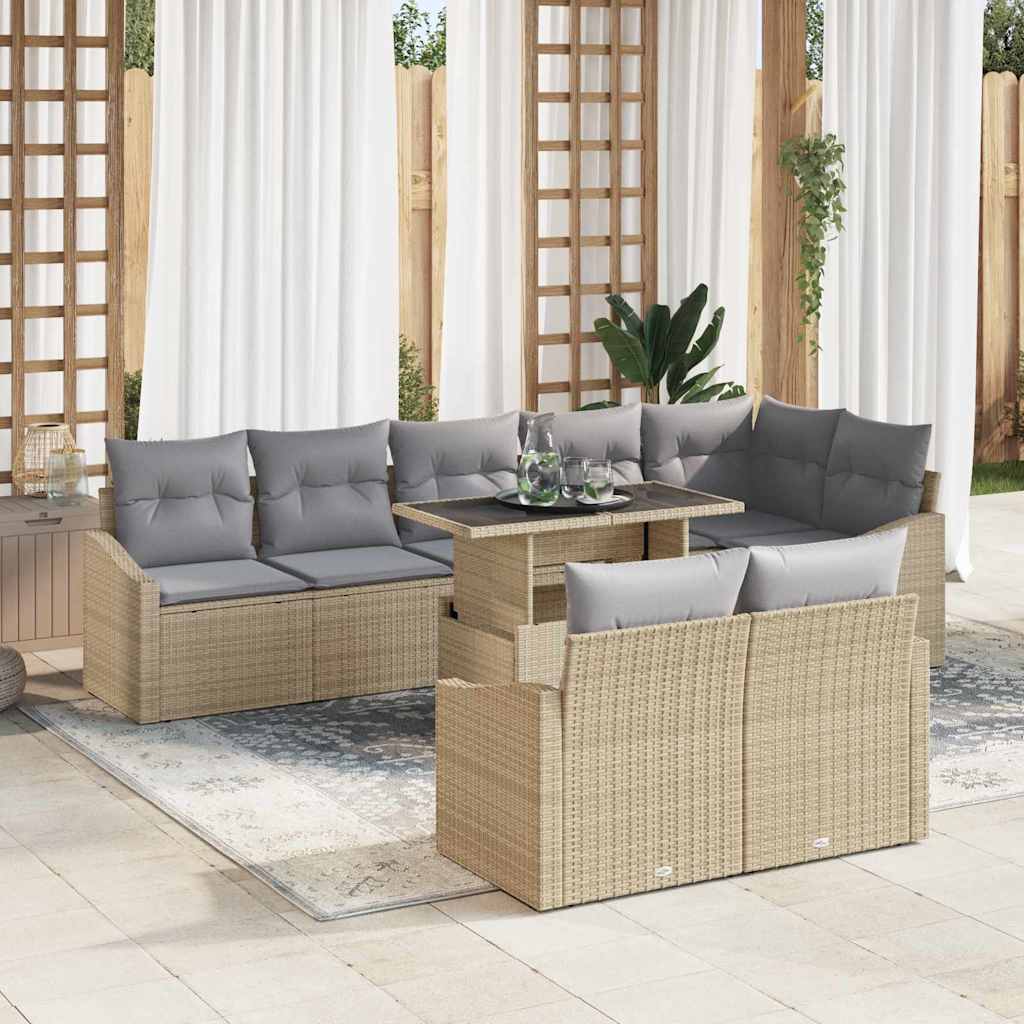 Havesofa Sæt med pude med opbevaring 9 pcs Beige og lys grå