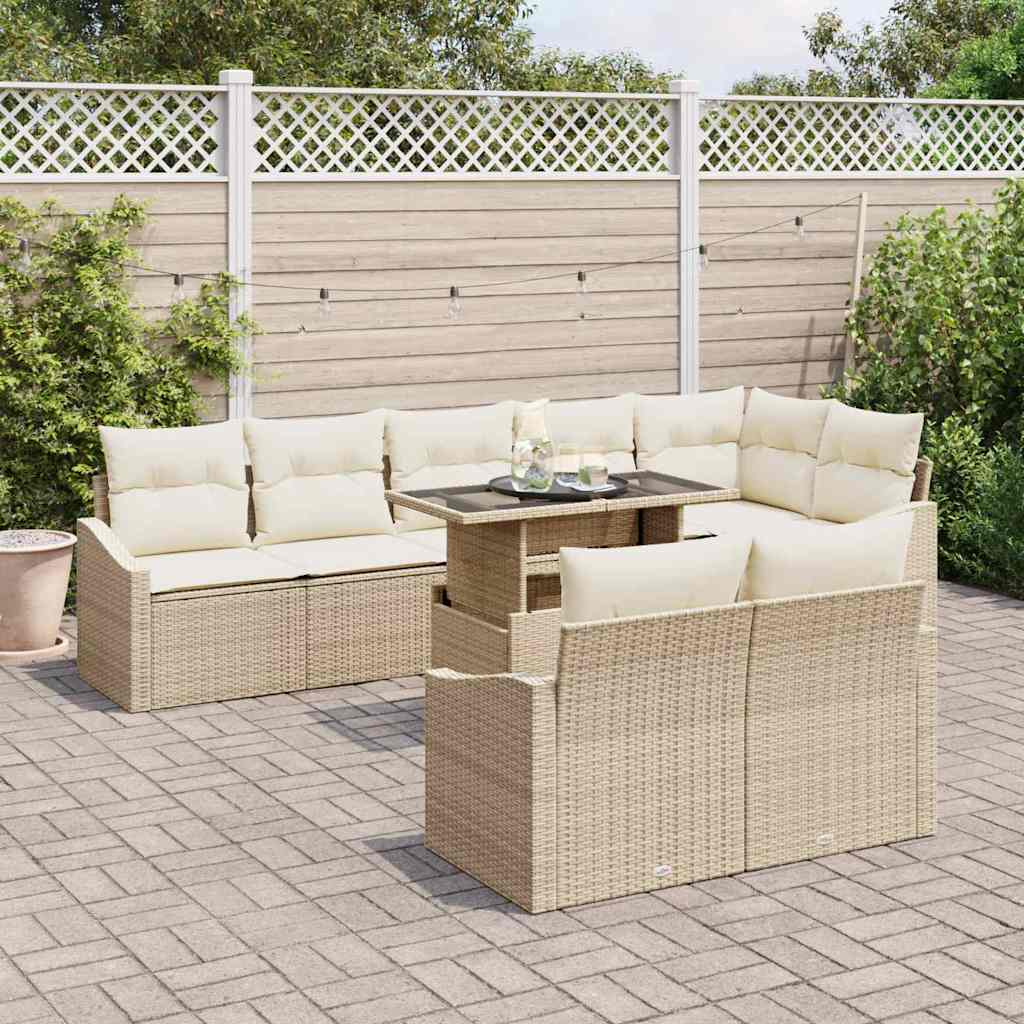 Havesofa Sæt med pude med opbevaring 9 pcs Beige og creme
