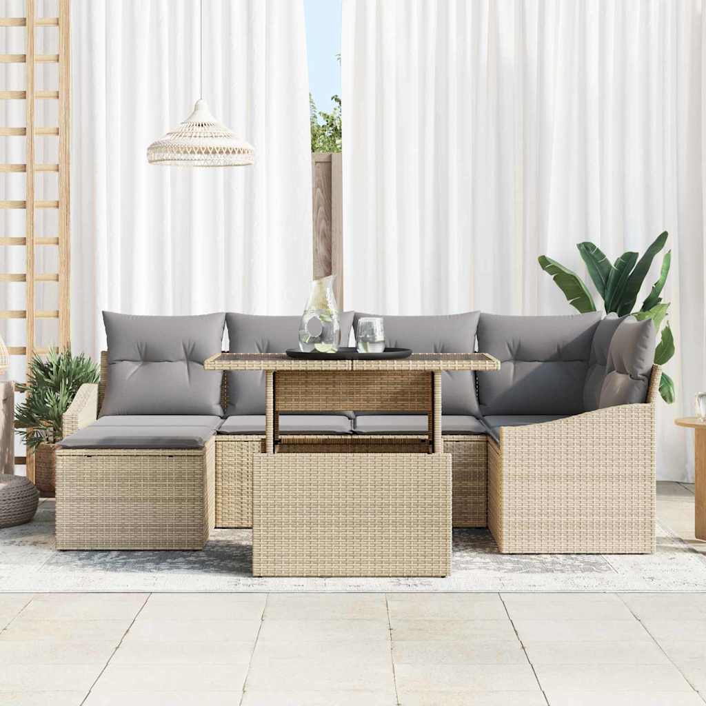 Havesofa Sæt med pude med opbevaring 7 pcs Beige og lys grå