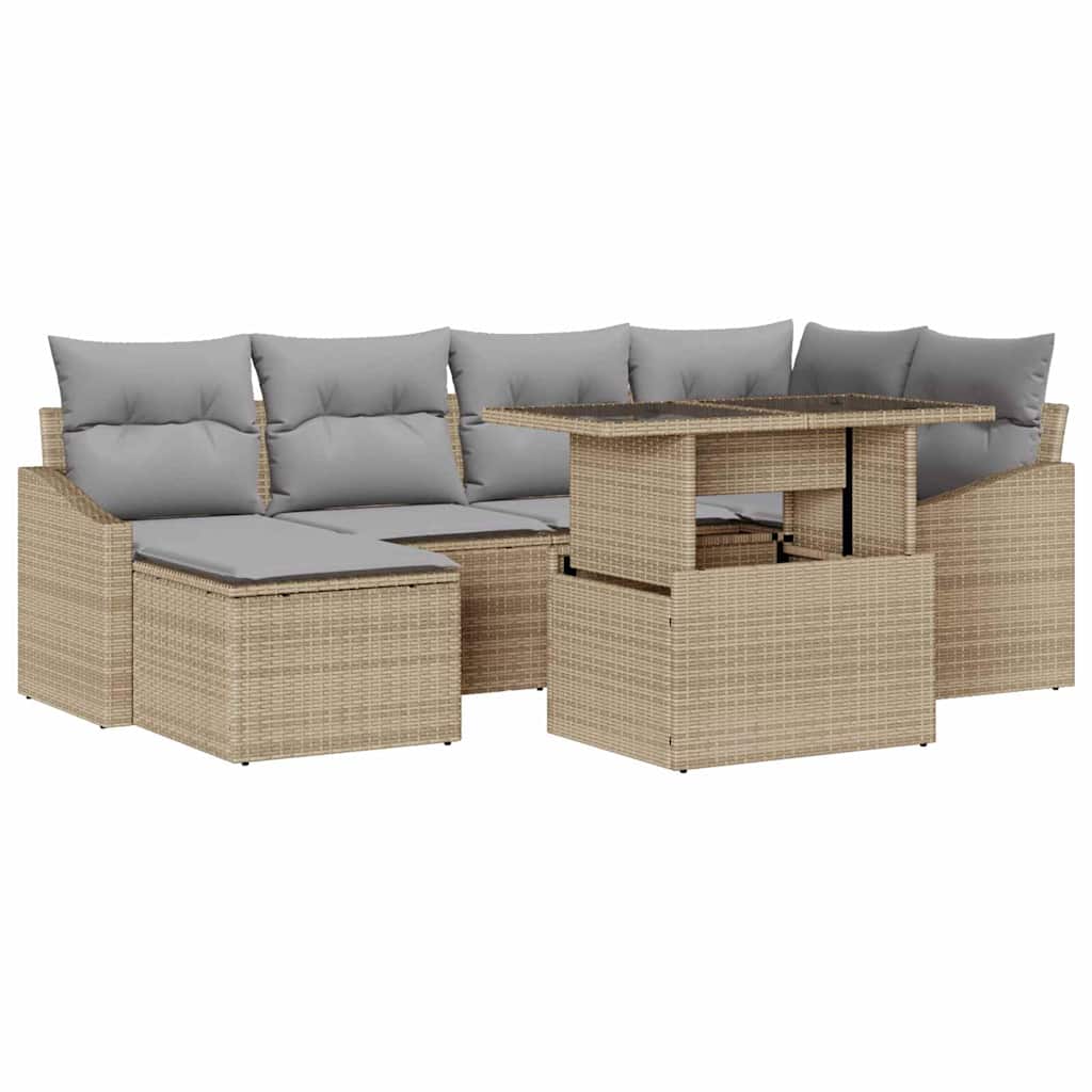 Havesofa Sæt med pude med opbevaring 7 pcs Beige og lys grå