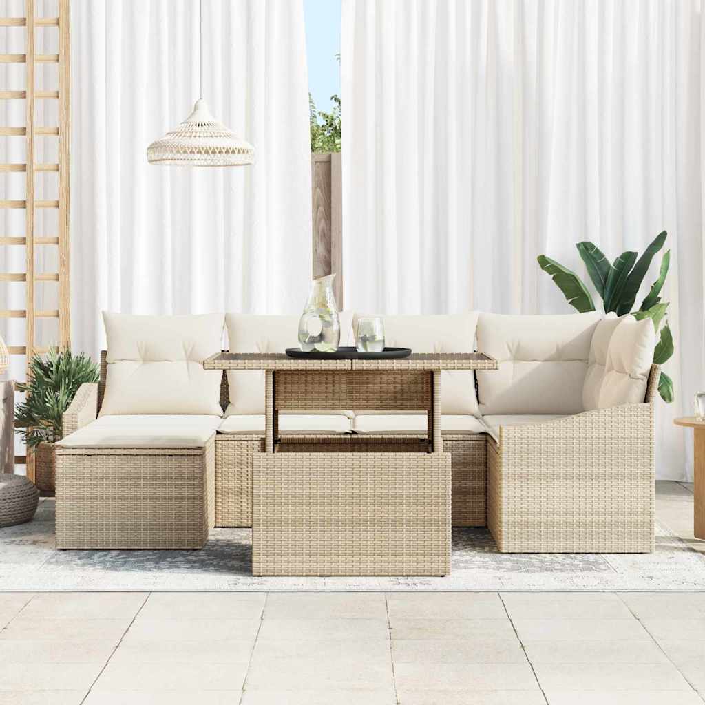 Havesofa Sæt med pude med opbevaring 7 pcs Beige og creme
