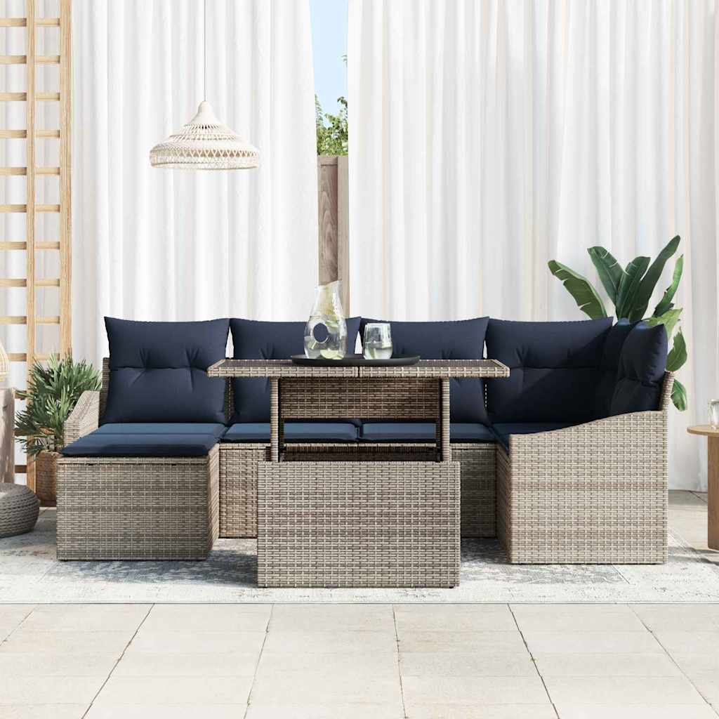 Havesofa Sæt med pude med opbevaring 7 pcs Grå og Marineblå