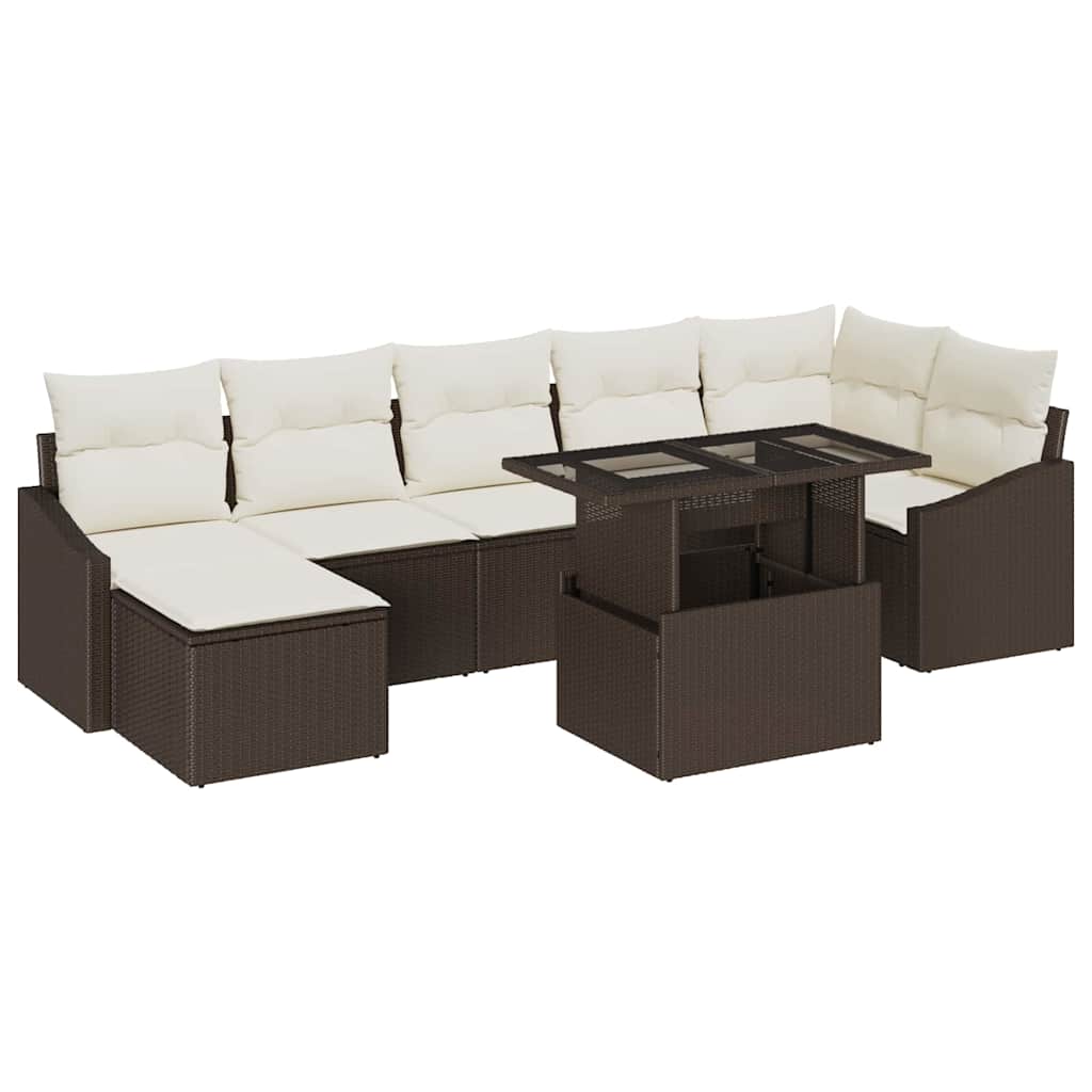 Havesofa Sæt med pude med opbevaring 8 pcs Brun og Creme