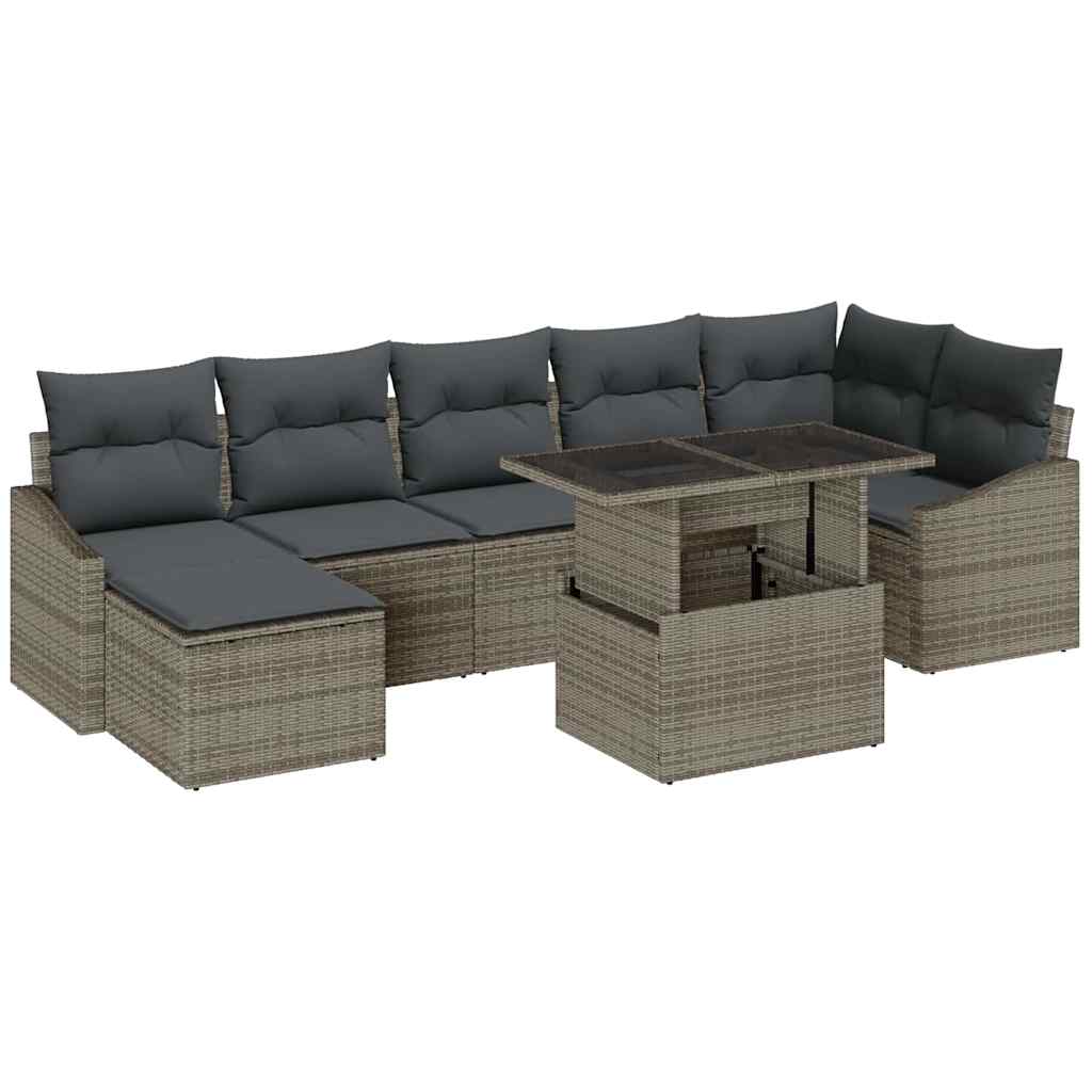 Havesofa Sæt 8 pcs Grå Poly Rattan og pulverlakeret stål
