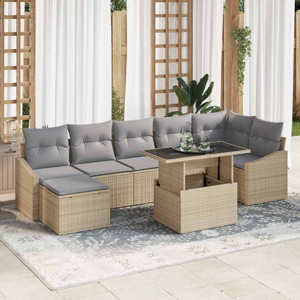 Havesofa Sæt med pude med opbevaring 8 pcs Beige og lys grå