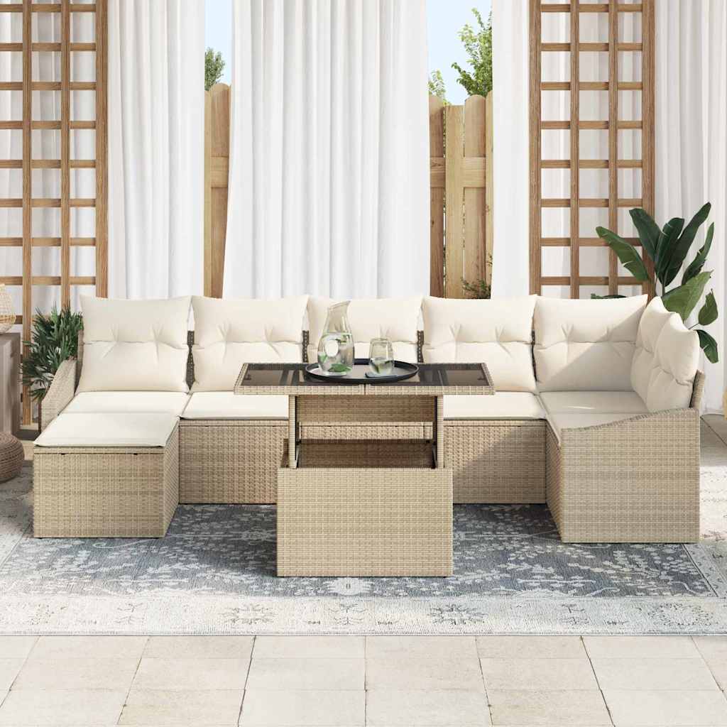 Havesofa Sæt med pude med opbevaring 8 pcs Beige og creme