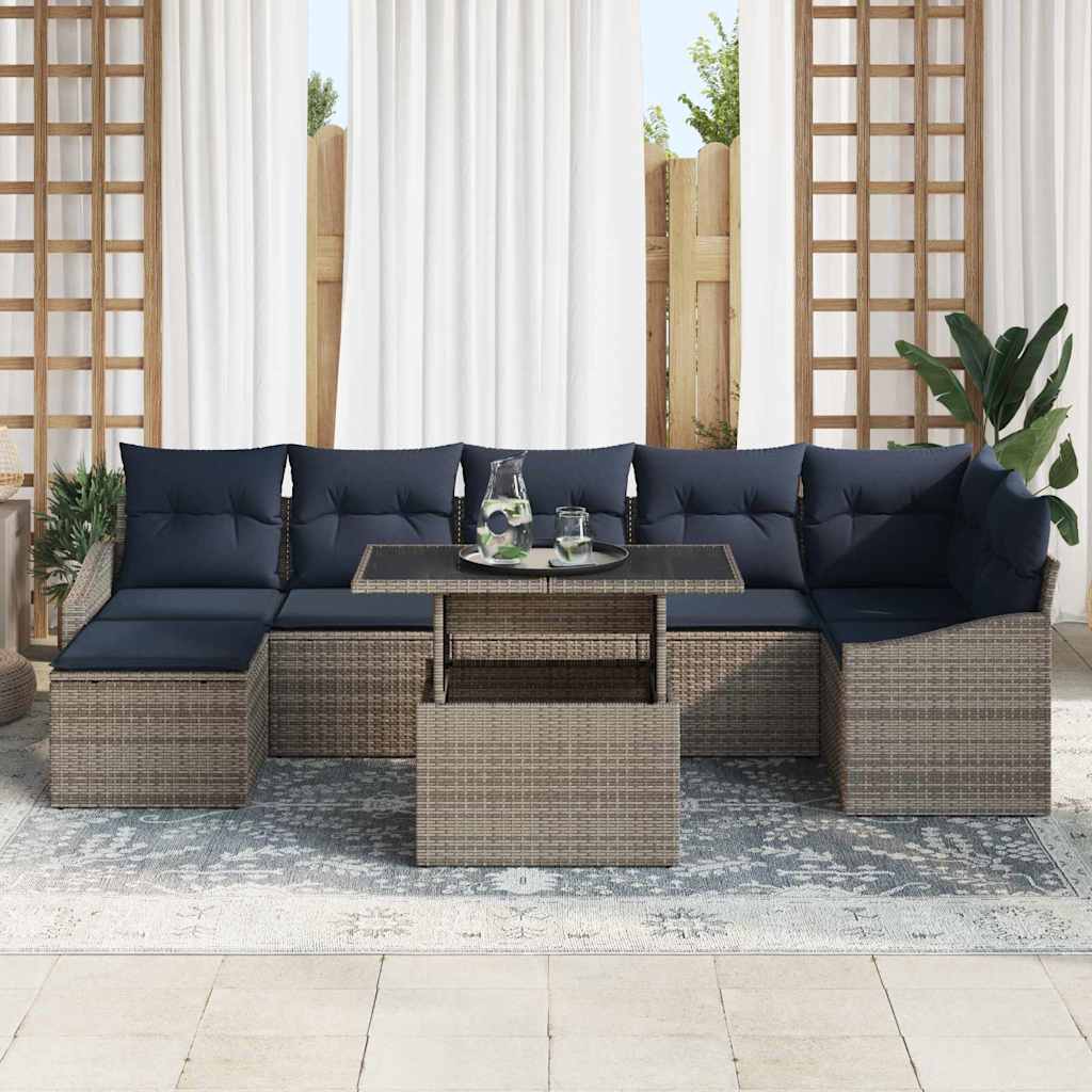 Havesofa Sæt med pude med opbevaring 8 pcs Grå og Marineblå