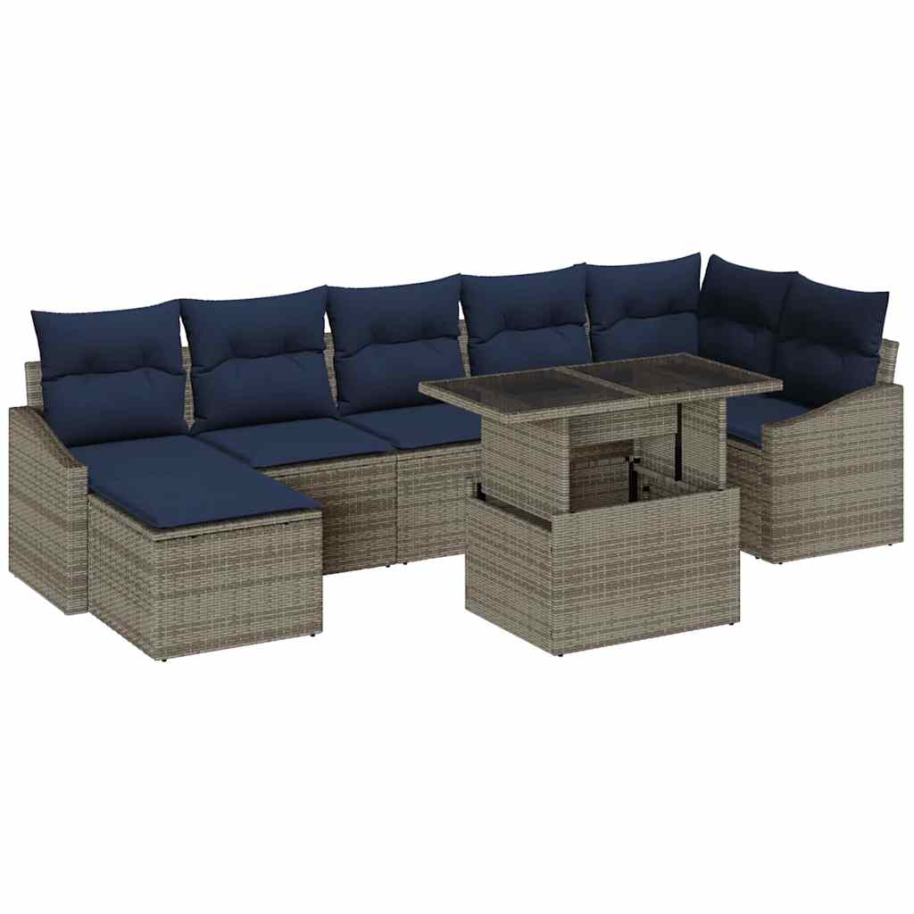 Havesofa Sæt med pude med opbevaring 8 pcs Grå og Marineblå