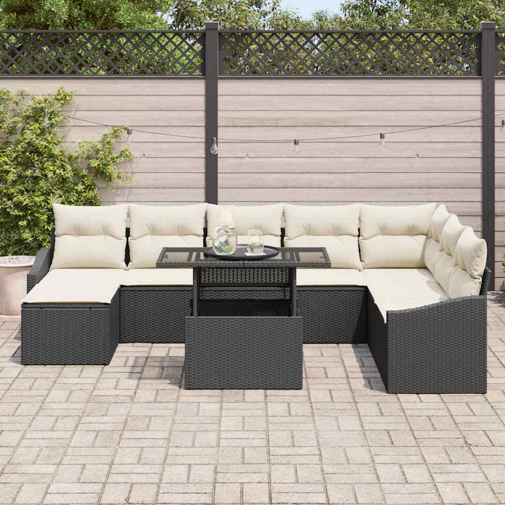 Havesofa Sæt med pude med opbevaring 9 pcs Sort og Cream