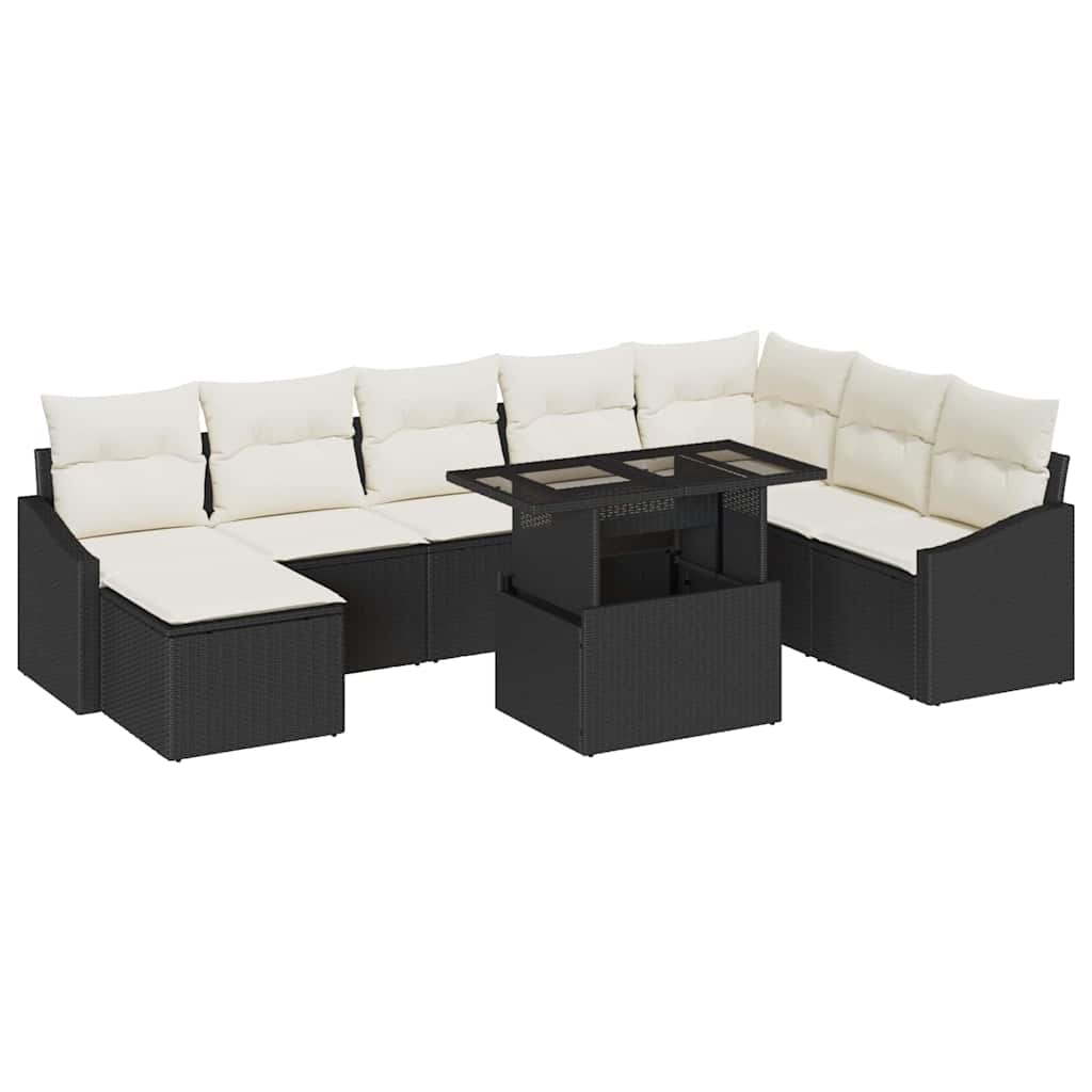 Havesofa Sæt med pude med opbevaring 9 pcs Sort og Cream