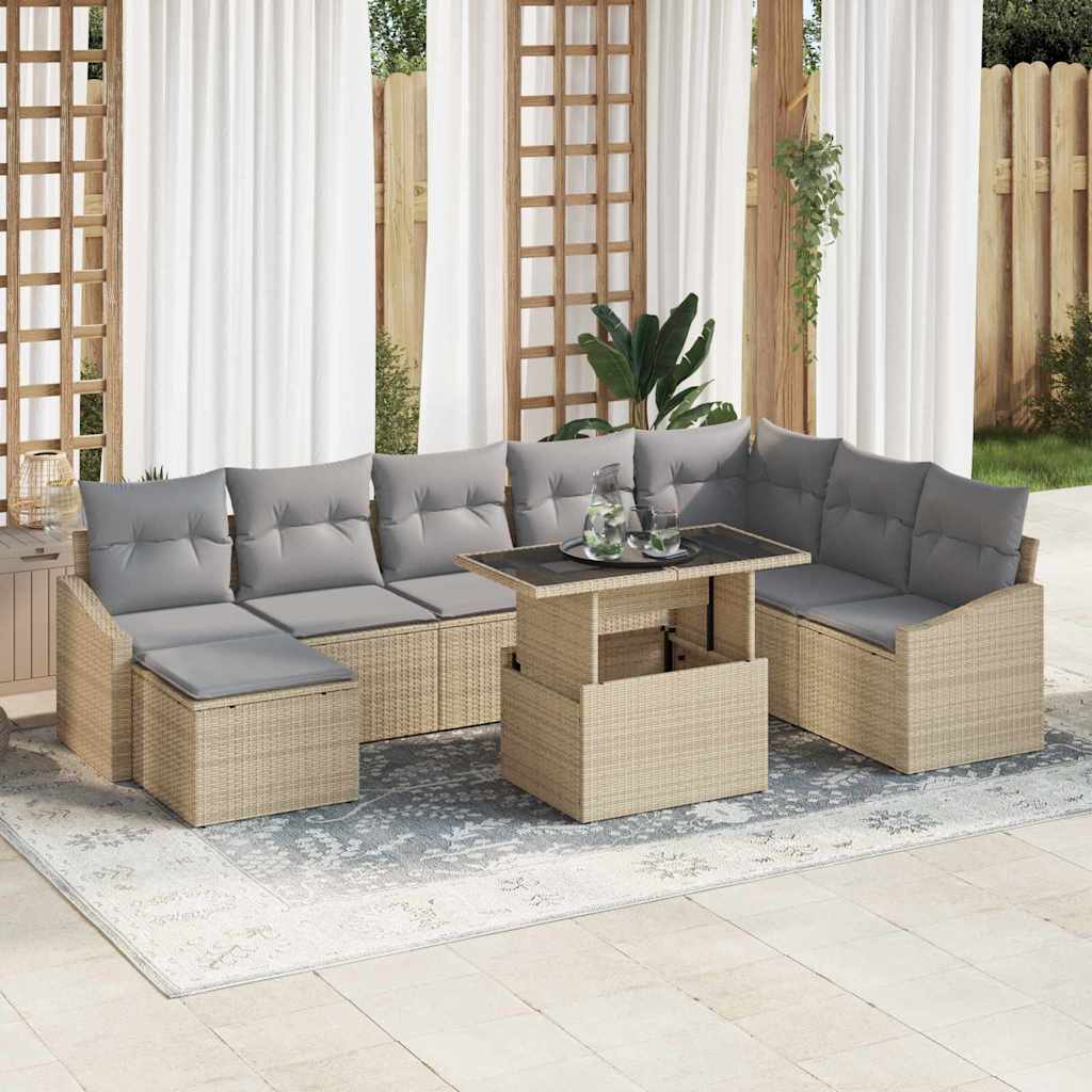 Havesofa Sæt med pude med opbevaring 9 pcs Beige og lys grå