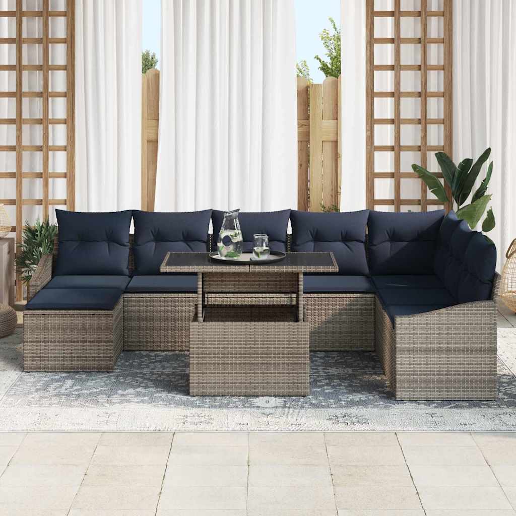 Havesofa Sæt med pude med opbevaring 9 pcs Grå og Marineblå