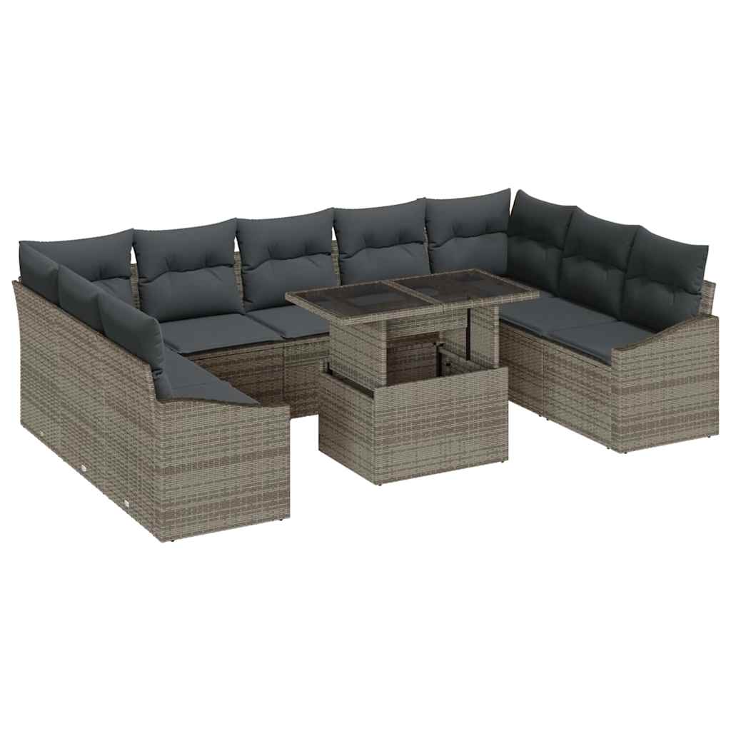 Havesofa Sæt 10 pcs Grå polyrattan & Pulverlakeret stål