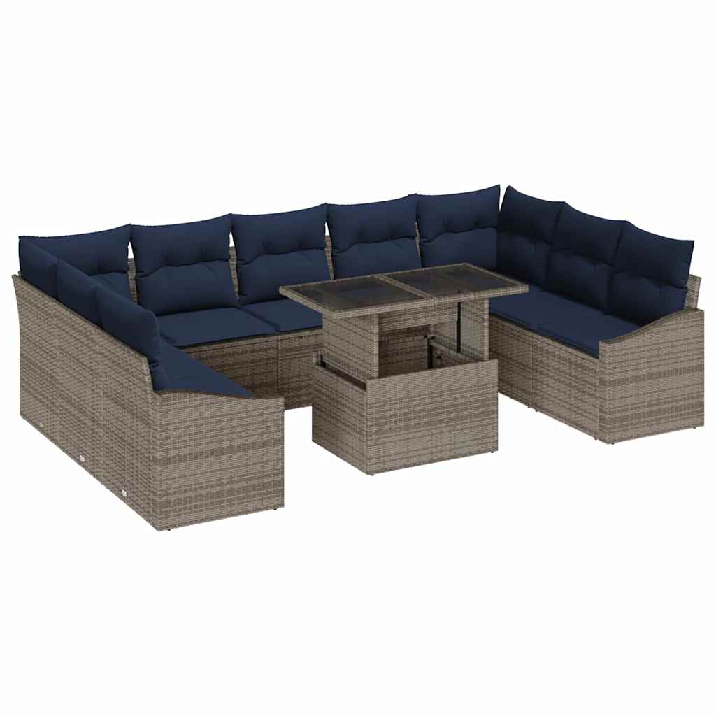 Havesofa Sæt med pude med opbevaring 10 pcs Grå og Marineblå