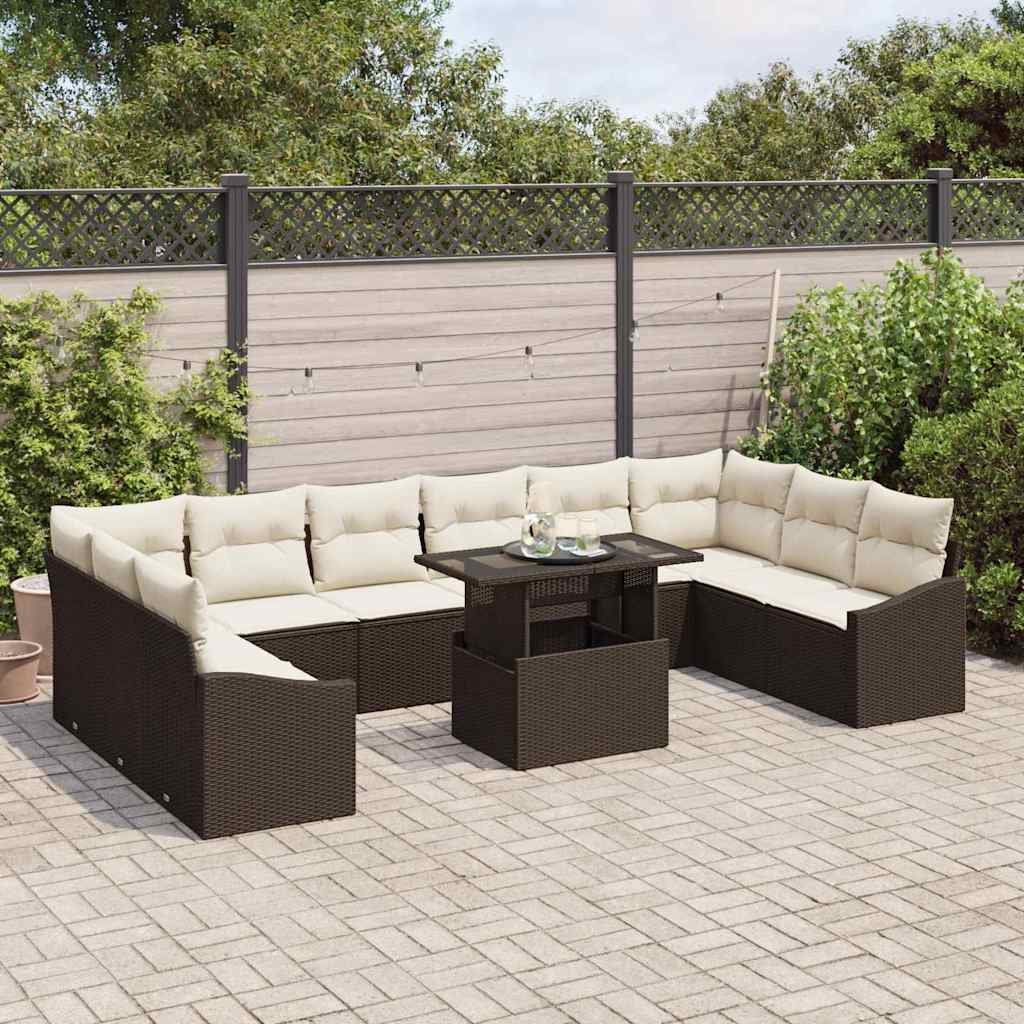 Havesofa Sæt med pude med opbevaring 11 pcs Brun og Creme