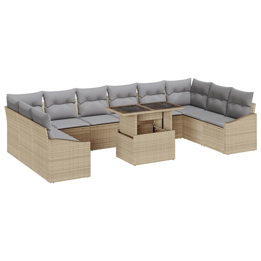 Havesofa Sæt med pude med opbevaring 11 pcs Beige og lys grå