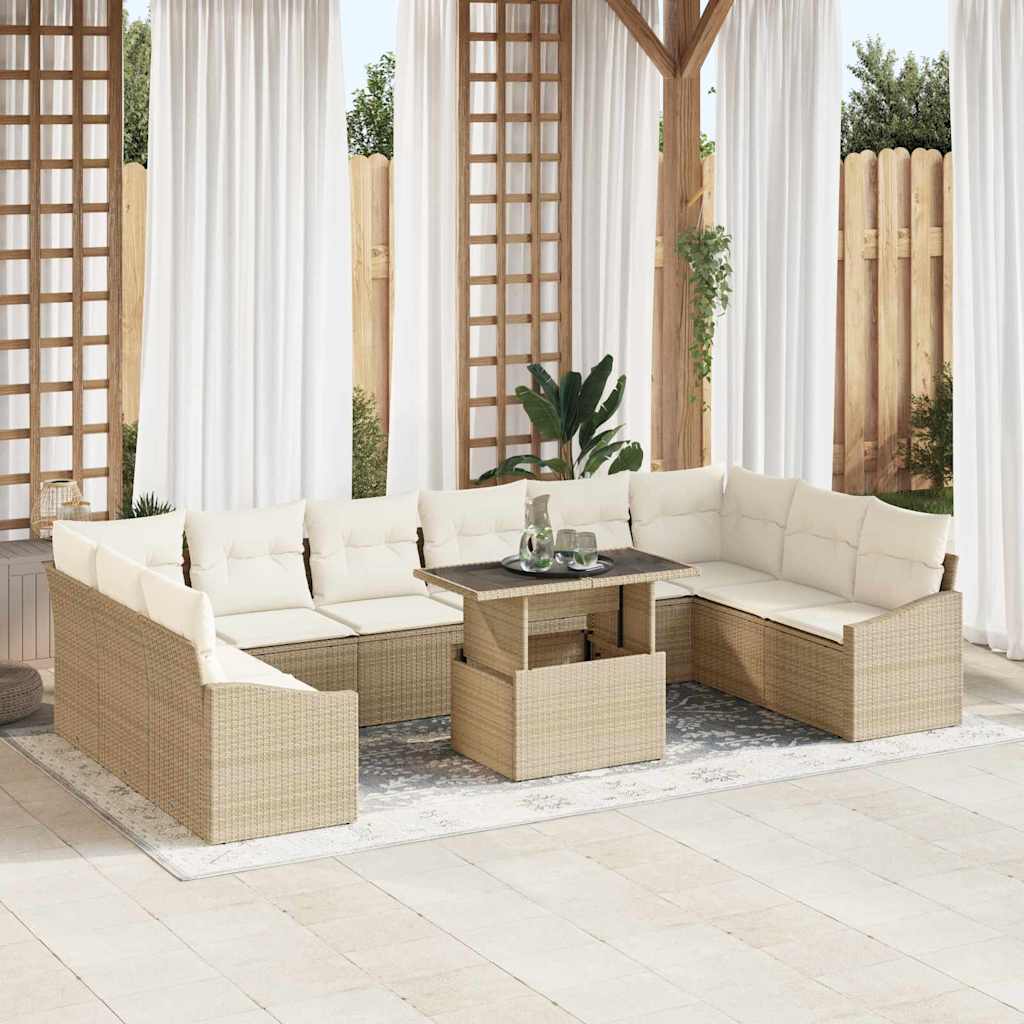 Havesofa Sæt med pude med opbevaring 11 pcs Beige og creme
