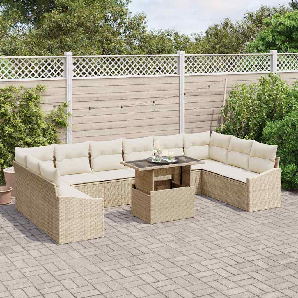 Havesofa Sæt med pude med opbevaring 11 pcs Beige og creme